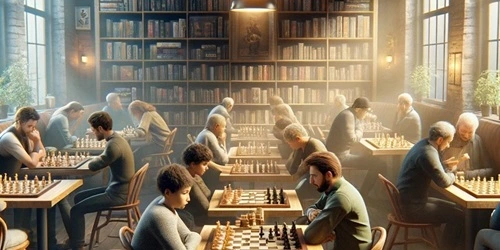 People sat at tables playing chess