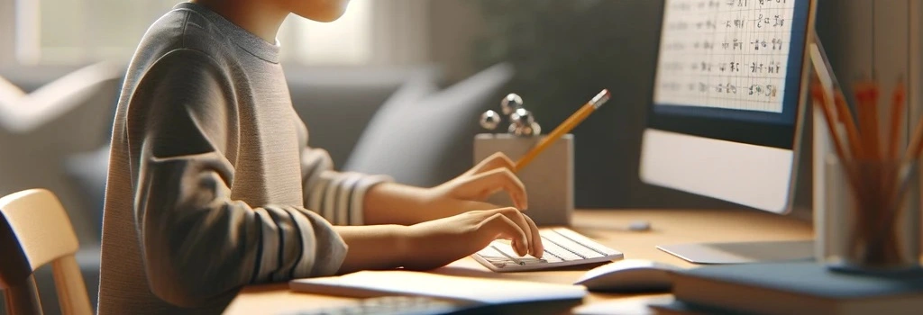 A child practicing math at a computer